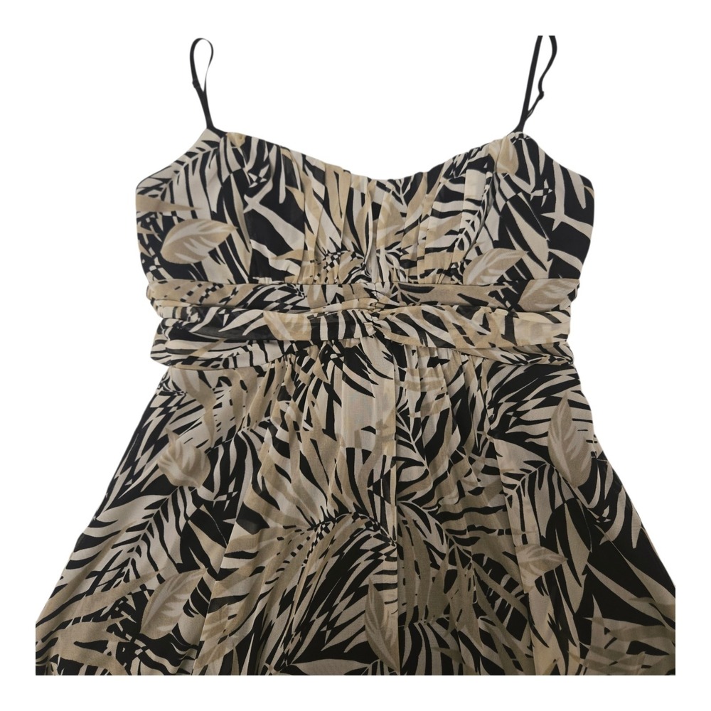Ruby Rox Womens Tropical Palm Leaf Empire Waist Mini Dress Black Tan L Y2K Beach